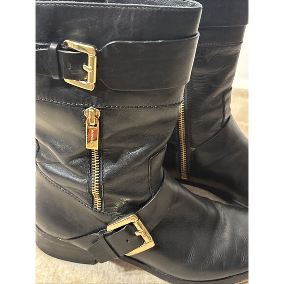 Michael Kors Boots Womens Gansevoort Moto Booties Black Leather Mid Buckle 8.5 - Picture 5 of 13